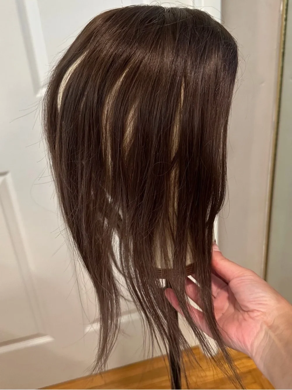 12” Dark Brown Human‎ Hair Topper Side Part #TE2